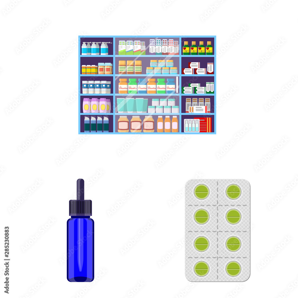 Vector design of pharmacy and pharmaceutical logo. Set of pharmacy and health vector icon for stock.