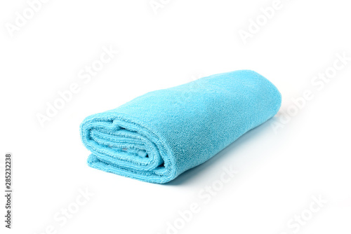 Blue towel isolated on white background.