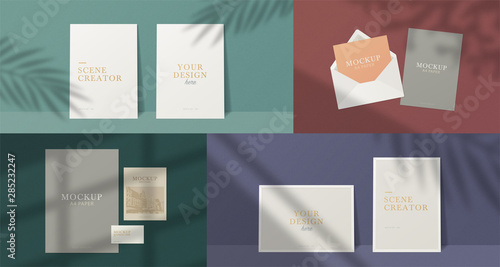 Scene Mockup. A4 format Mockups.  Shadow overlay effects. Leaf Shadows. Vector shadow silhouette effect