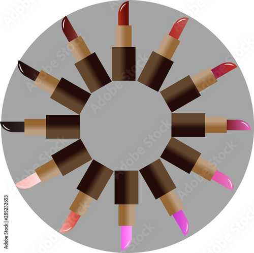 twelve vector lipsticks lie around