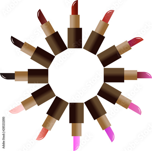 twelve vector lipsticks lie around
