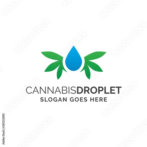 Water or oil droplet with cannabis leaf like wings on its side medical logo design
