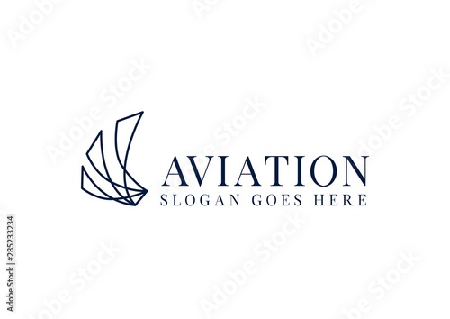 Blue feather wings in modern line art aviation logo design