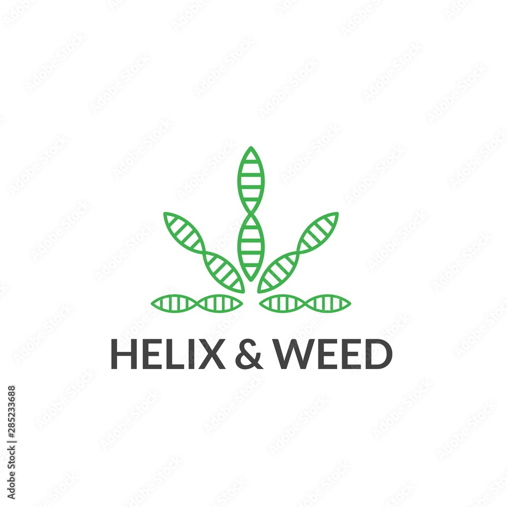Hemp logo design with weed leaf made from green helix