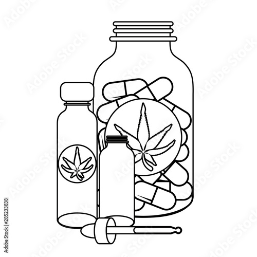 cannabis martihuana sativa hemp cartoon in black and white