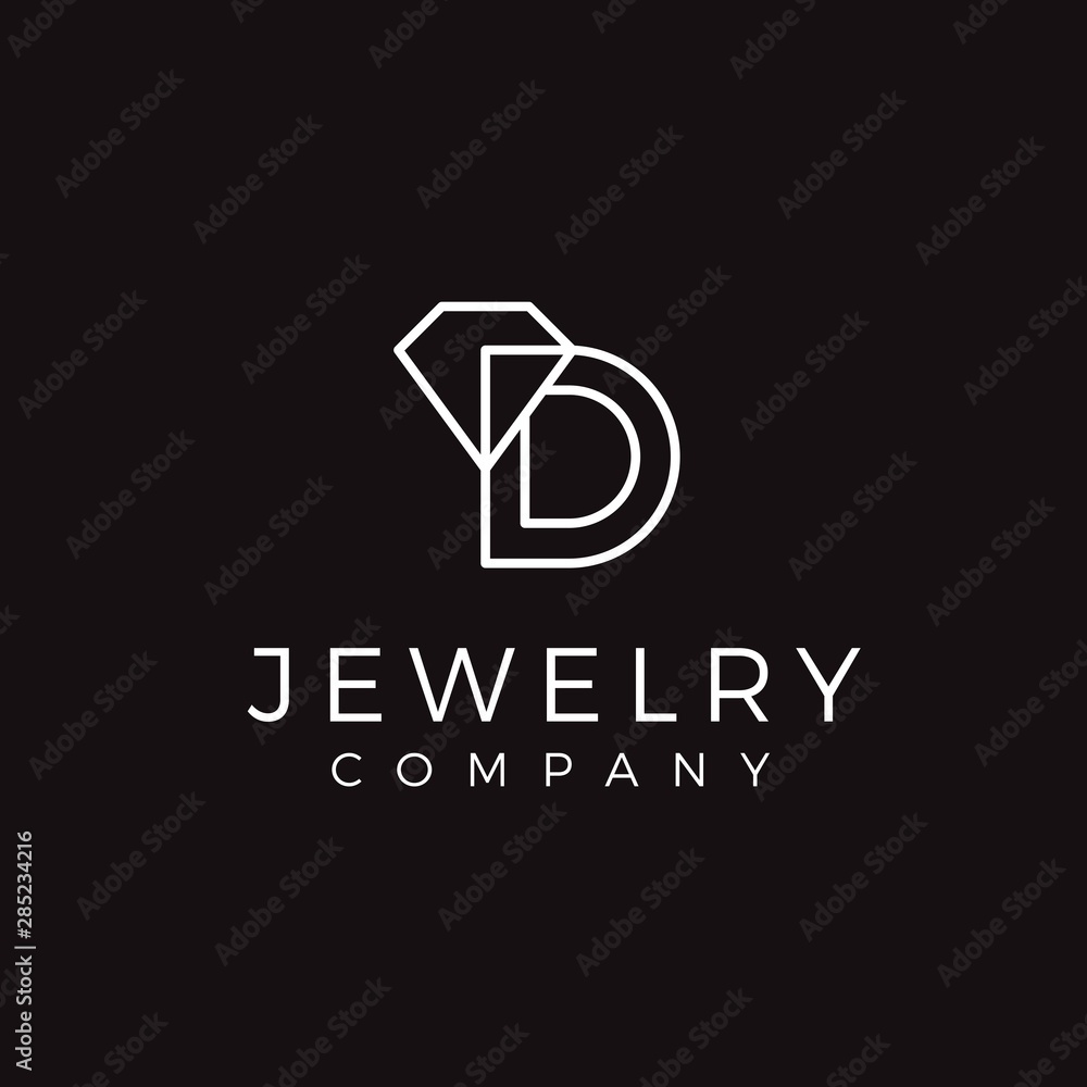 Initial letter D with diamond shapes jewelry logo design Initial letter D with diamond shapes jewelry logo design