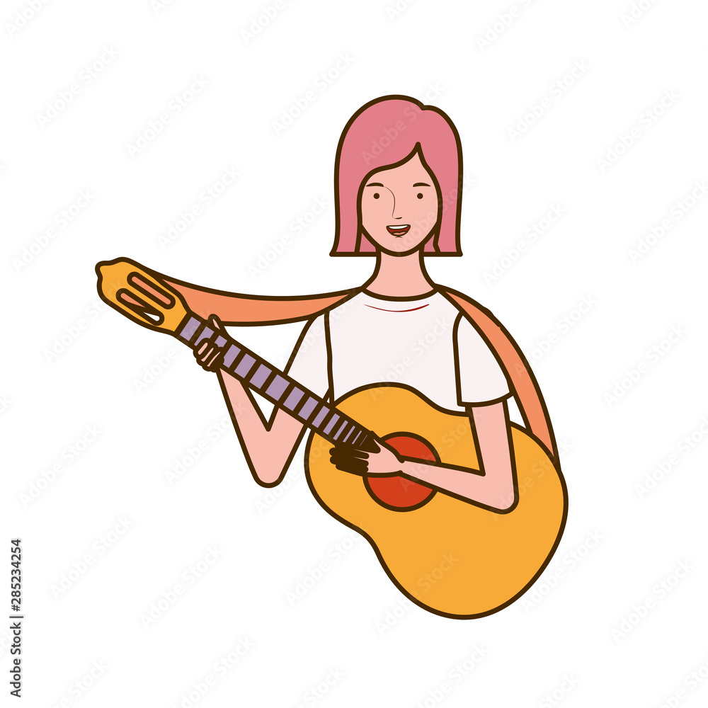 Fototapeta premium woman with acoustic guitar on white background