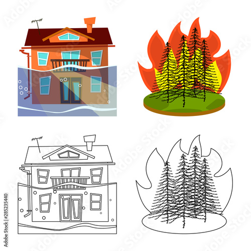 Isolated object of weather and distress icon. Collection of weather and crash vector icon for stock.