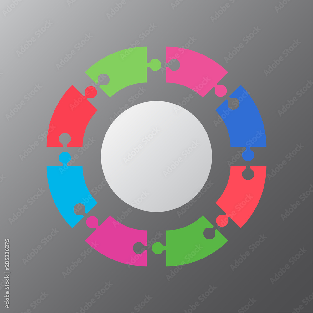 Eight pieces jigsaw puzzle circles diagram graphic Eight pieces jigsaw puzzle circles diagram graphic