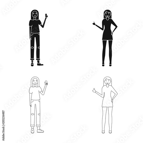 Isolated object of posture and mood icon. Collection of posture and female vector icon for stock.