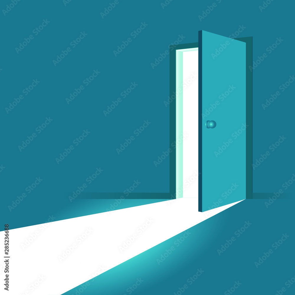 Open door. Symbol of new career, opportunities, business ventures and