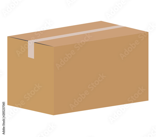 closed cardboard box taped up on white background. Brown paper box. corrugated cardboard box.