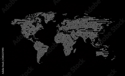 World map with binary code background