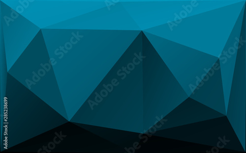 Blue and black gradient low poly background. Big triangles pattern, modern design. Geometric background, origami style. Polygonal gradient mosaic template with place for content. Vector illustration