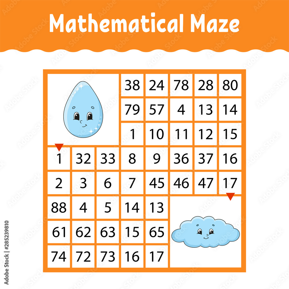 Mathematical colored square maze. Education developing worksheet. Game for  kids. Puzzle for children. The study of numbers. Labyrinth conundrum. Flat  vector illustration isolated on white background Stock Vector | Adobe Stock