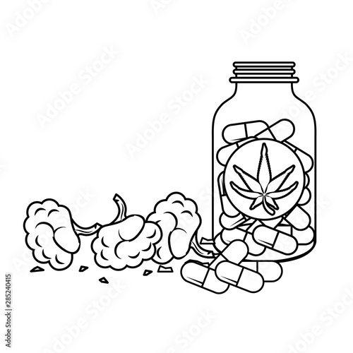 cannabis martihuana sativa hemp cartoon in black and white