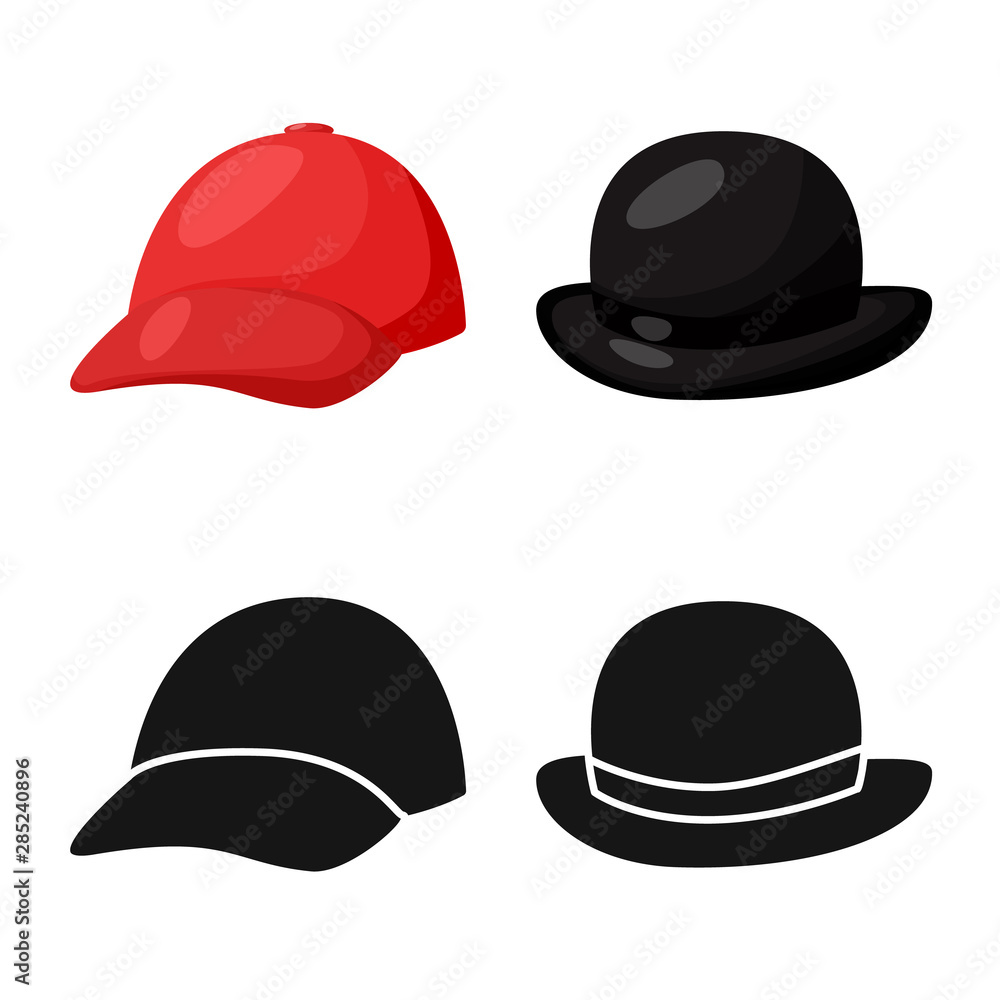 Isolated object of clothing and cap icon. Set of clothing and beret vector icon for stock. Isolated object of clothing and cap icon. Set of clothing and beret vector icon for stock.