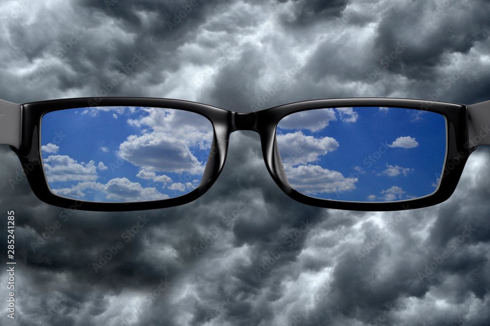 View through glasses of cloud in color
