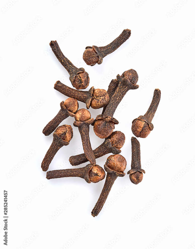 Top view of Spice cloves on white background Top view of Spice cloves on white background