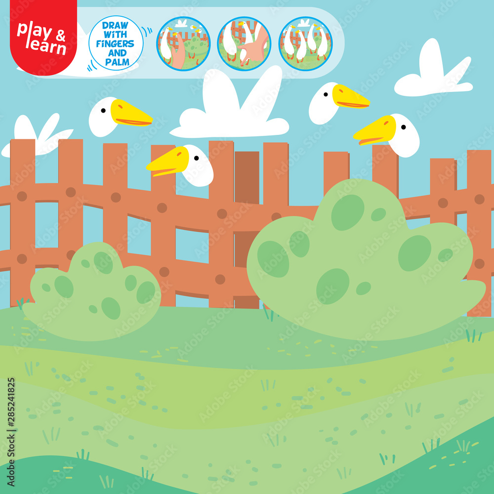 Fototapeta premium Drawing Game Tutorial Goose Printable Template Vector