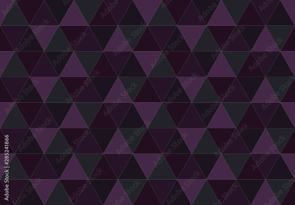 Obraz premium Triangular seamless pattern. Low poly geometric background. Dark purple colors. Print design for textile, posters, flyers, T-shirts, wallpapers. Mosaic template made of triangles. Vector illustration.