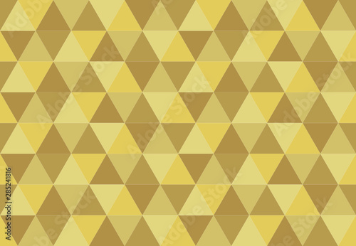 Triangular seamless pattern.Low poly geometric background. Golden colors. Print design for textile, posters, flyers, T-shirts, wallpapers. Mosaic template made of triangles. Vector illustration.