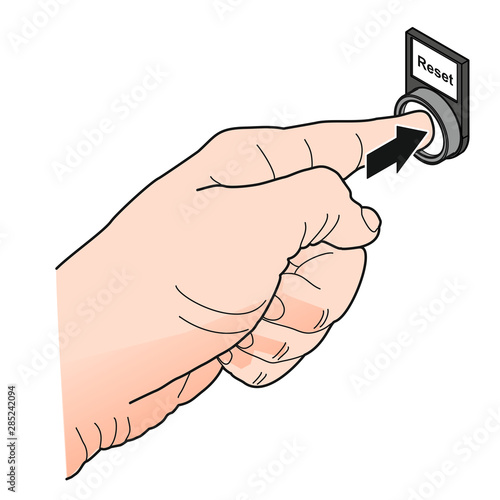 Button/Resett, mit Finger betätigt [coloriert]
