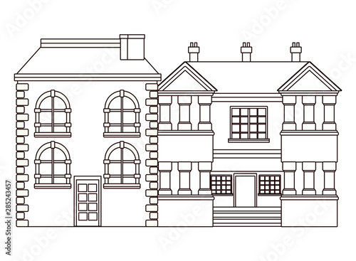 Urban buildings and city architecture in black and white