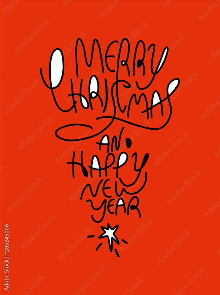 Fototapeta Greeting card design element. Merry Christmas. happy New Year. Calligraphic text.