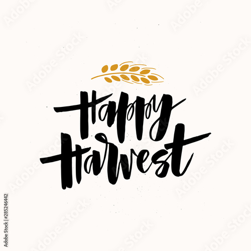 Happy harvest handwritten brush ink lettering
