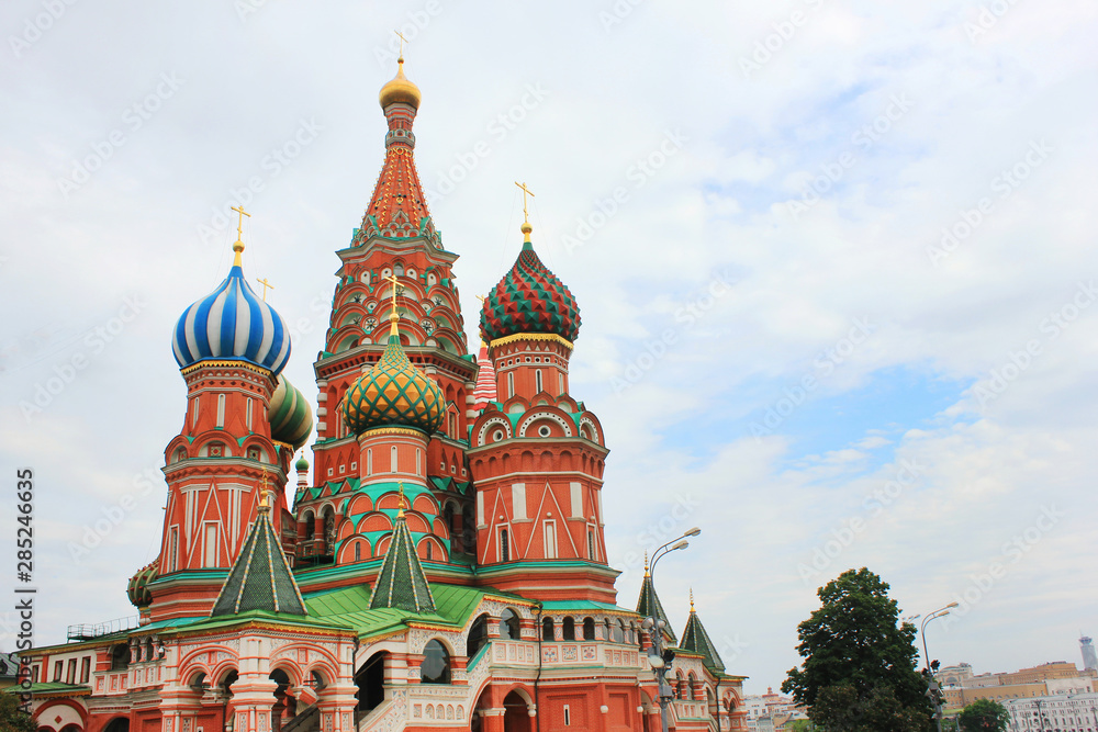 Saint Basil's Cathedral (Cathedral of Vasily the Blessed) on Red Square. Christian decorative church facade in Moscow, Russia Saint Basil's Cathedral (Cathedral of Vasily the Blessed) on Red Square. Christian decorative church facade in Moscow, Russia