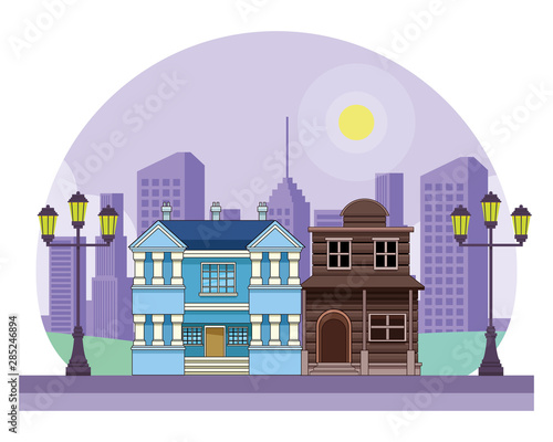 Urban buildings and city architecture in black and white