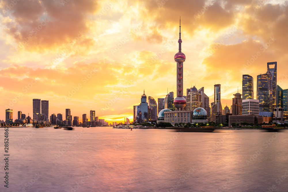 Fototapeta premium Shanghai skyline and modern urban buildings at sunrise,China.