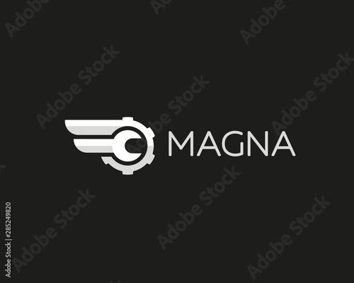 Wrench cogwhell logo design abstract modern minimal style illustration. Repair service vector icon symbol identity logotype