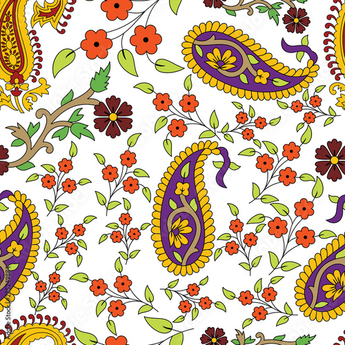 Indian traditional kalamkari paisley and flowers