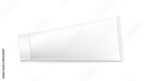 Blank plastic tube mockup for cosmetics. Front view. Vector illustration isolated on white background. Can be use for your design, advertising, promo and etc. EPS10. 