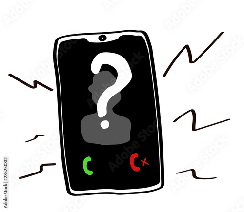 Smartphone and unknown number on a white background. Vector illustration.