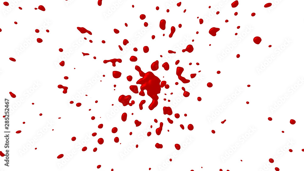 splashes of red ink or blood 3d render