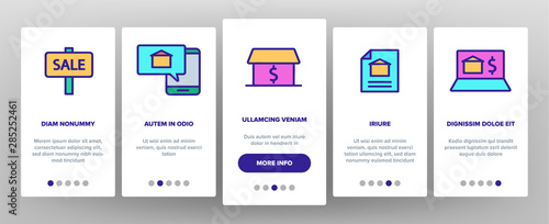 Color Buildings For Sale Vector Onboarding Mobile App Page Screen. Buy property, Building Sale Outline Cliparts. Real Estate, Residential Selling. Apartments And Accommodation Illustration