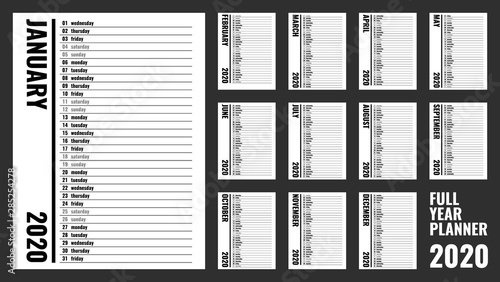 2020 full year planner, vertical personal organizer template