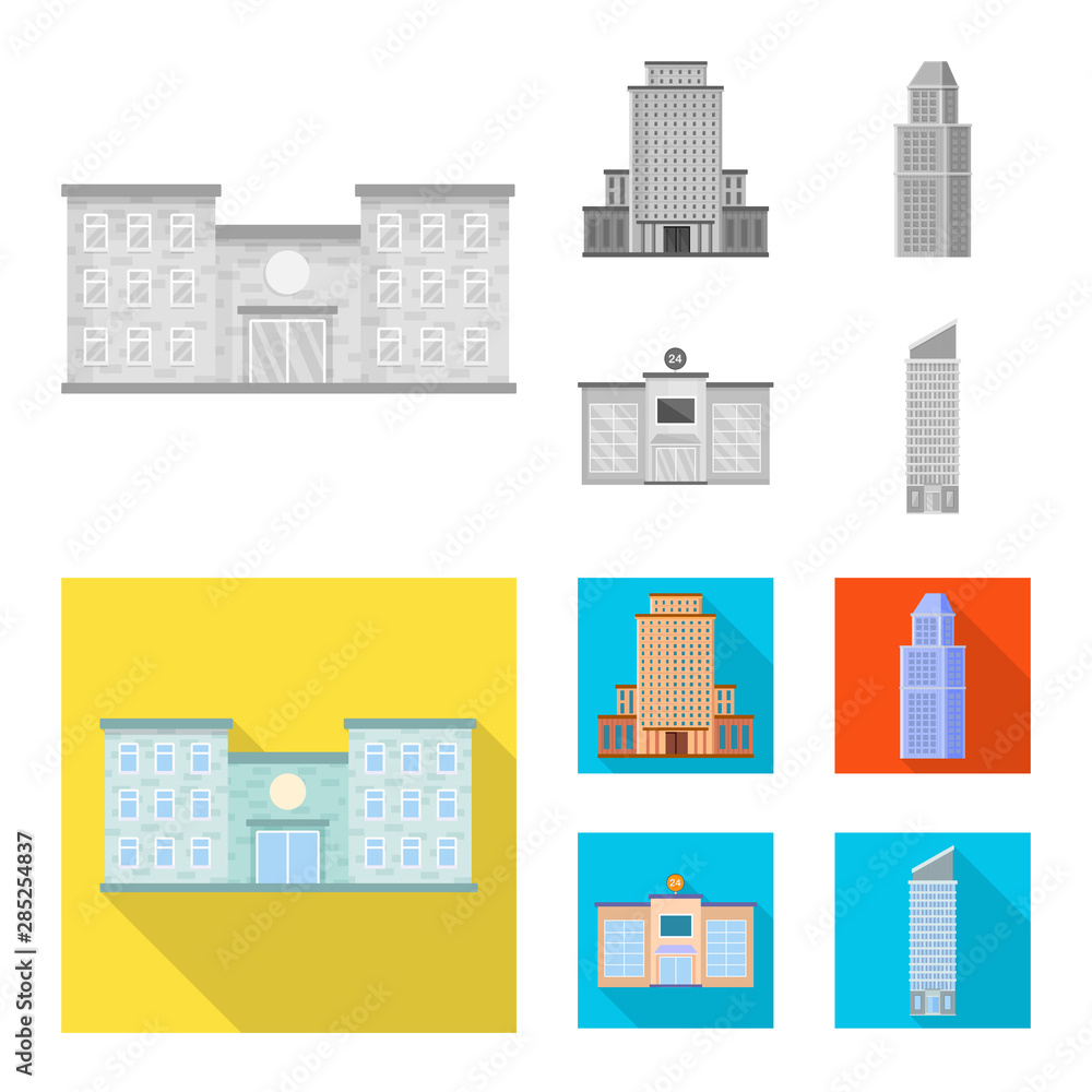 Vector illustration of municipal and center icon. Set of municipal and estate stock vector illustration.