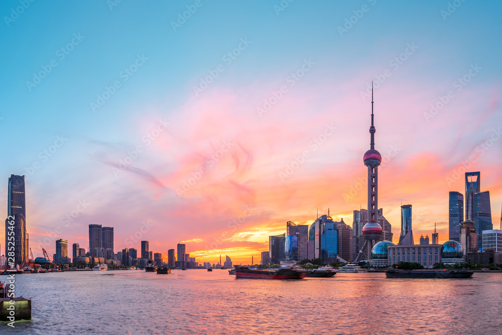 Shanghai skyline and modern buildings at sunrise,China. Shanghai skyline and modern buildings at sunrise,China.