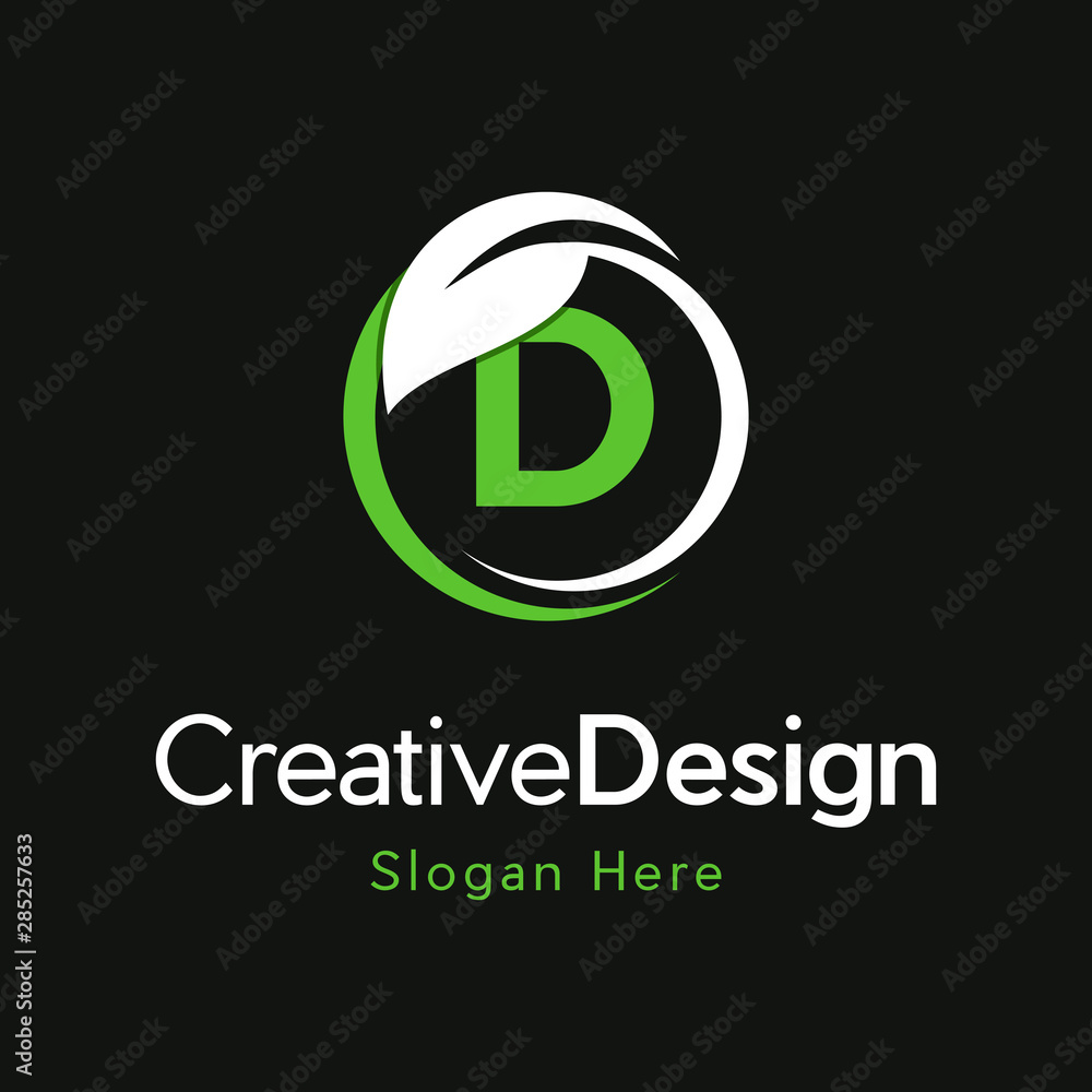 initial letter d with leaf logo design. nature leaf logo vector illustration, initial D circle letter logo design with leaf. D logo icon vector template. initial letter d with leaf logo design. nature leaf logo vector illustration, initial D circle letter logo design with leaf. D logo icon vector template.