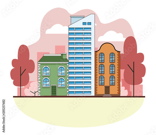 Urban buildings and city architecture in black and white