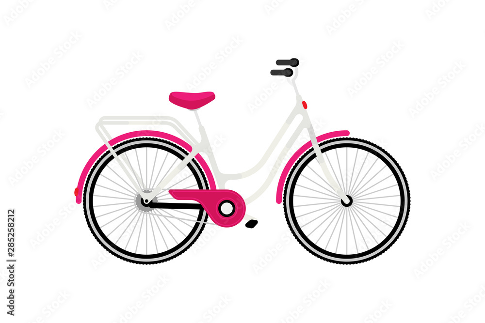 Women City Bicycle in vintage style. Environmentally friendly transport for outdoor activities. Flat illustration EPS10.