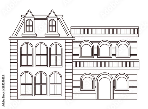 Urban buildings and city architecture in black and white
