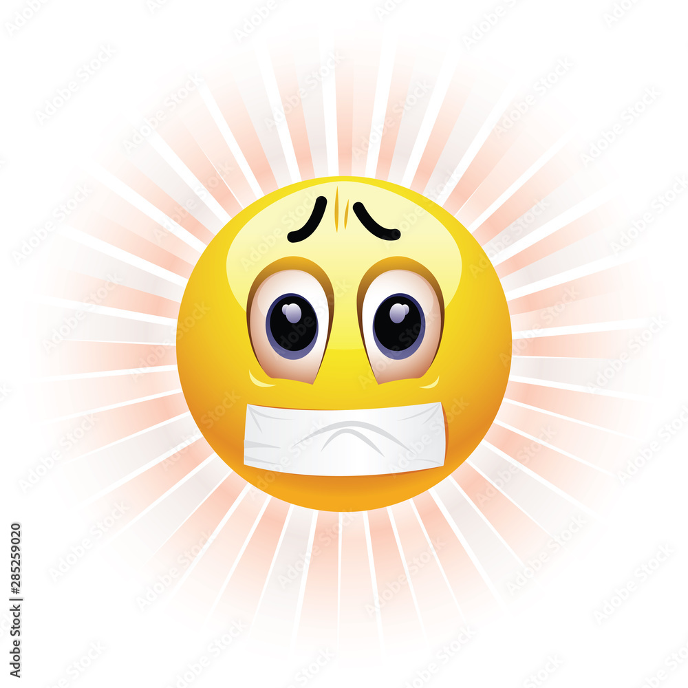 Smiling ball with mouth sealed on duct tape. Censored smiling ball. Smiling ball with mouth sealed on duct tape. Censored smiling ball.