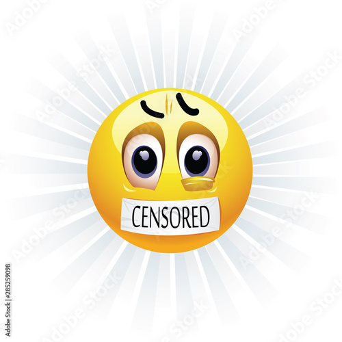 Smiling ball with mouth sealed on duct tape. Censored smiling ball.