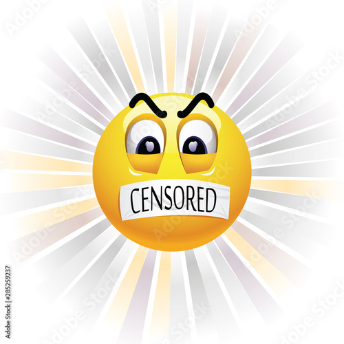 Smiling ball with mouth sealed on duct tape. Censored smiling ball.