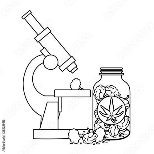 cannabis martihuana sativa hemp cartoon in black and white